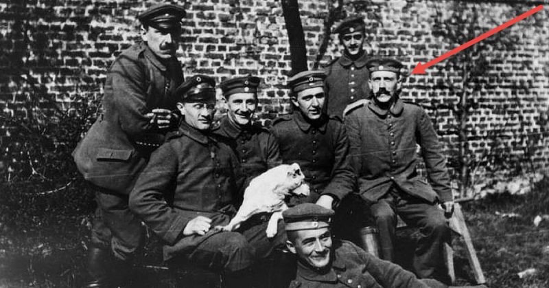 Hitler (far right, seated) with his army comrades of the Bavarian Reserve Infantry Regiment 16 (c. 1914–18). <a href=