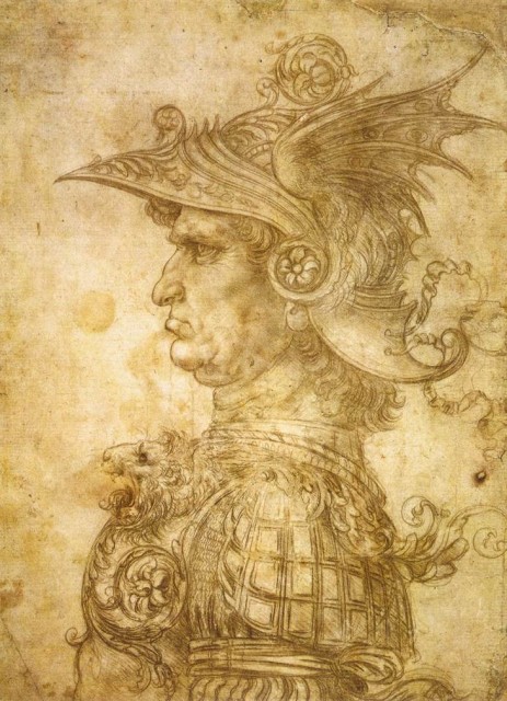 Leonardo da Vinci's "il Condottiero", 1480. Condottiero meant "leader of mercenaries"