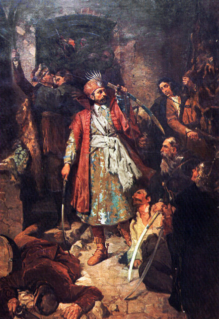 Nikola Šubić Zrinski, preparing for the final battle, by Oton Iveković. Spurce: Wikipedia