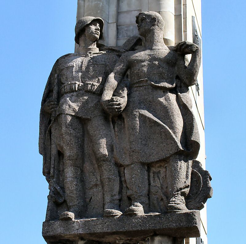 Soldiers’ Monument located in Liberty Square, Włocławek, Poland. The monument is of a Red Army soldier and Polish peasant, holding hands. The Soviet Union used Red Army monuments in Soviet occupied countries as a propaganda tool.