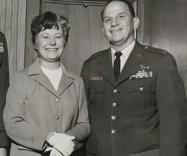 Colonel Bill Wheeler is pictured with his late wife, Mary, during his Air Force retirement ceremony in 1970. Courtesy of Bill Wheeler 