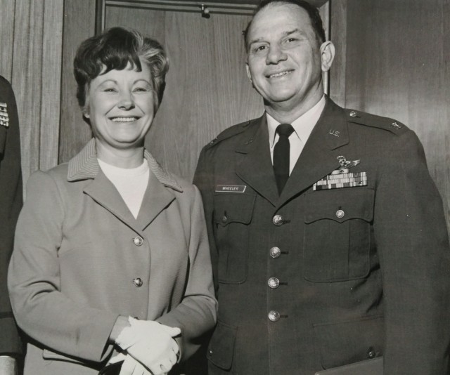 Colonel Bill Wheeler is pictured with his late wife, Mary, during his Air Force retirement ceremony in 1970. Courtesy of Bill Wheeler