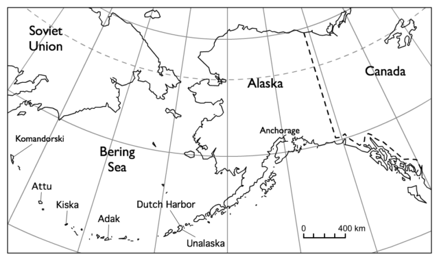 A map of the Bering Sea region.