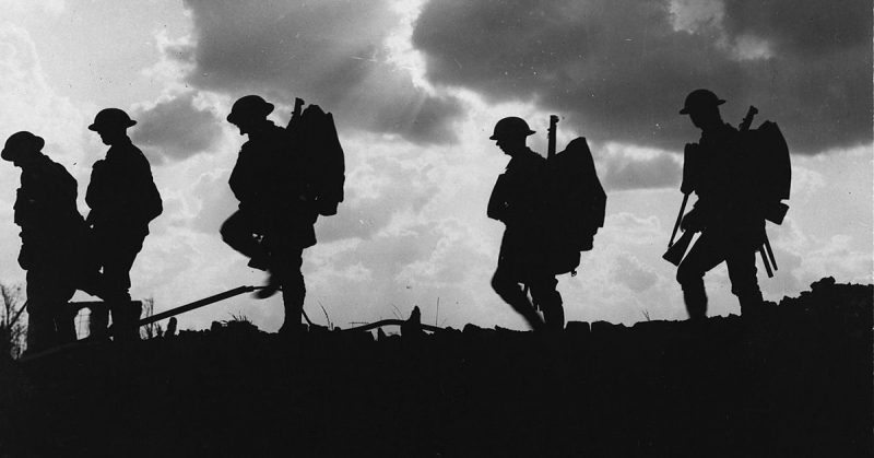 Ernest Brooks use of silhouettes to show anonymous heroes of the war.