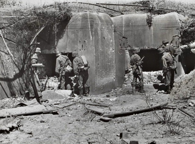 German Soldiers inspecting so called 'Stalin Line', which was a line of fortifications on Polish-Soviet border.