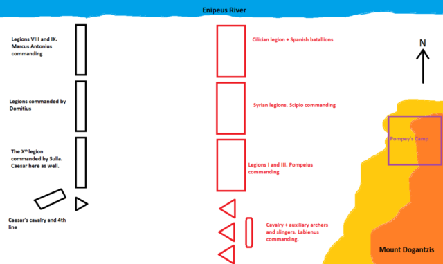 Initial deployment of forces at the Battle of Pharsalus, August 48 BC. Image Credit.