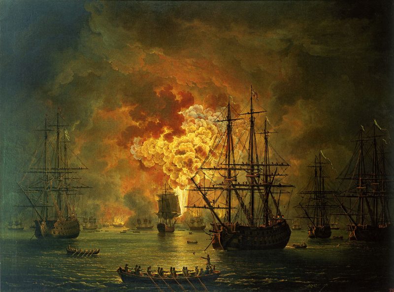 The destruction of the Turkish fleet in the Battle of Chesma. Source: Wikipedia