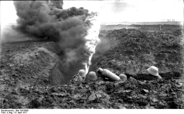 German flamethrowers during World War I. 1917 [Bundesarchiv, Bild 104-0669 / CC-BY-SA 3.0].