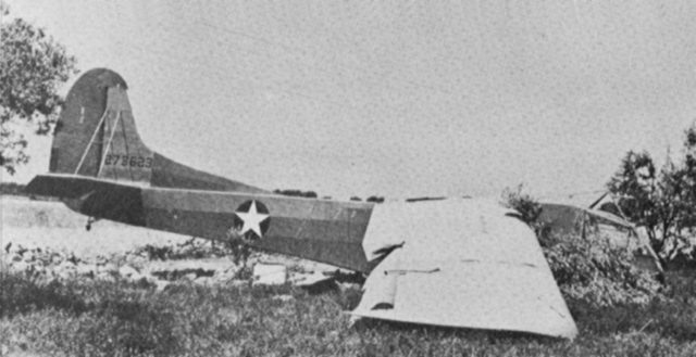 A wrecked U.S. Army Air Force Waco CG-4A glider (s/n 42-73623) in Sicily in July 1943. [U.S. Air Force Photo]