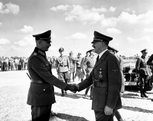 Hitler met with von Bock at Army Group Centre's headquaters on 4 August 1941. Altrough von Bock pressed for an immediate advance on Moskow, Hitler directed that economic resources on Ukraine were a greater strategic priority [NARA].