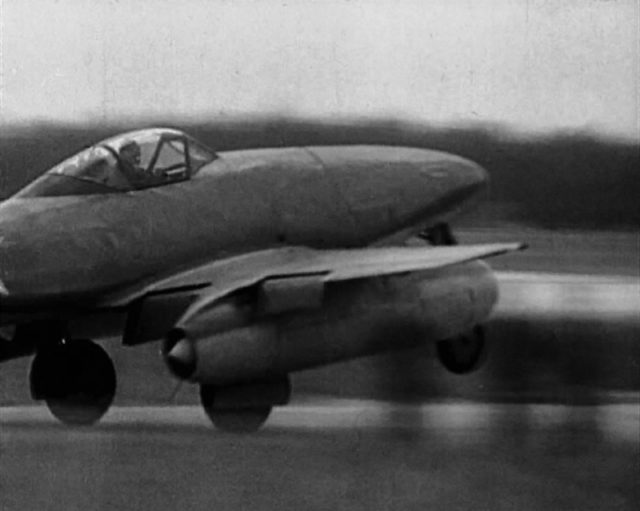Test pilot, engineer, lieutenant colonel Andrei Kochetkov conducts tests of the German jet aircraft Me-262.