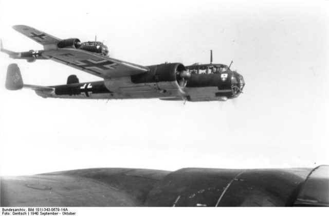 A flight of German Do 17 Z bombers of Kampfgeschwader 3 over France or Belgium, possibly en route to Britain, Sep-Oct 1940 ww2dbase [Bundesarchiv, Bild 101I-343-0679-14A / Gentsch / CC-BY-SA 3.0]