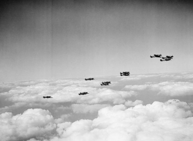 Hawker Hurricane Mk Is of No. 242 Squadron during the Battle of Britain, 1940. [© IWM (CH 1430)]