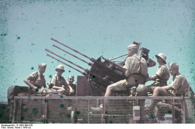 Anti-aircraft FlaK-38 20mm and its crew near Etna, Sicily. 1943. [Bundesarchiv, N 1603 Bild-226 / Horst Grund / CC-BY-SA 3.0]