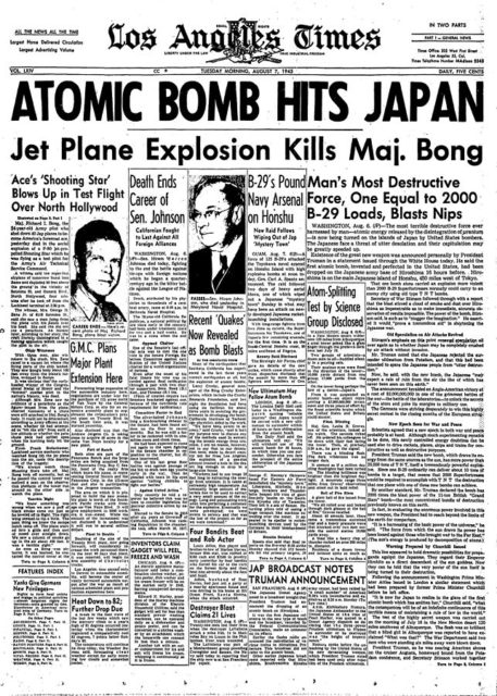 Front page of the Los Angeles Times, August 6, 1945.