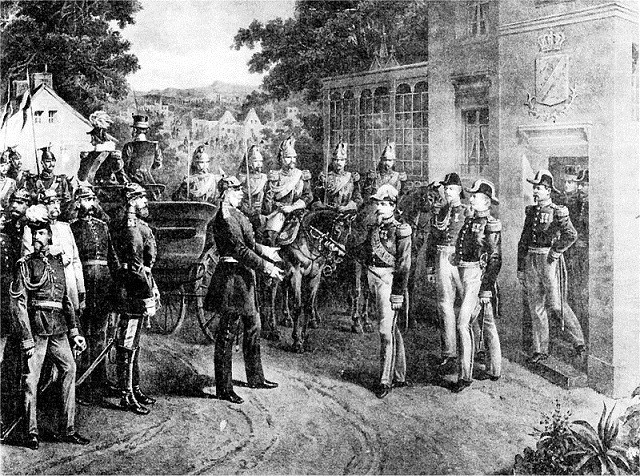 Napoleon III surrenders his sword. Image: Wikipedia