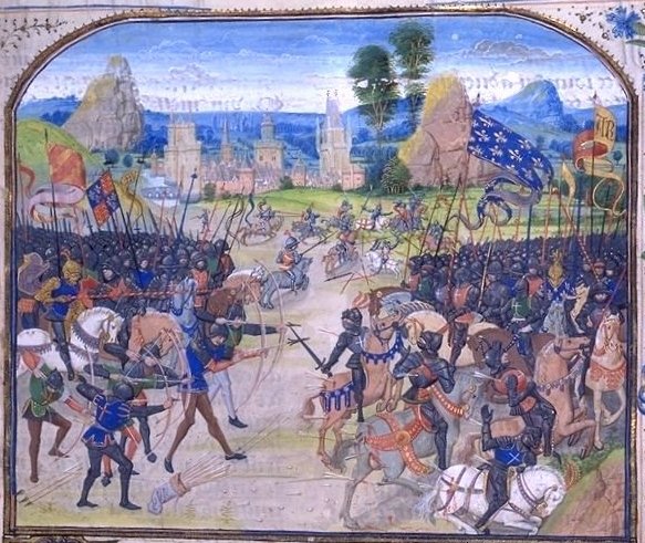 Longbowmen at the Battle of Poitiers (miniature of Froissart). Source:Wikipedia