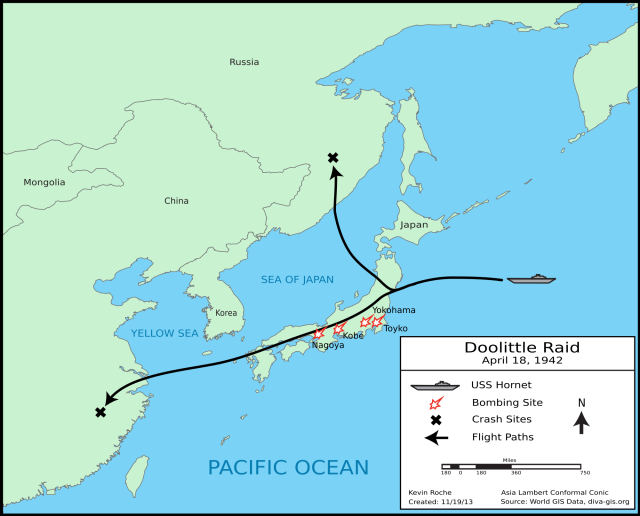 Map of the Doolittle raid via commons.wikimedia.org