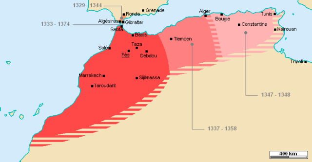 The Marinid realm at its maximal extent (1347–1348). Source: Wikipedia