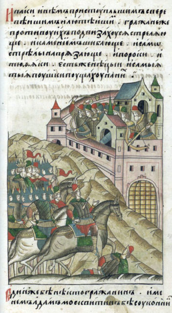 Tokhtamysh besieges Moscow. Source: Wikipedia