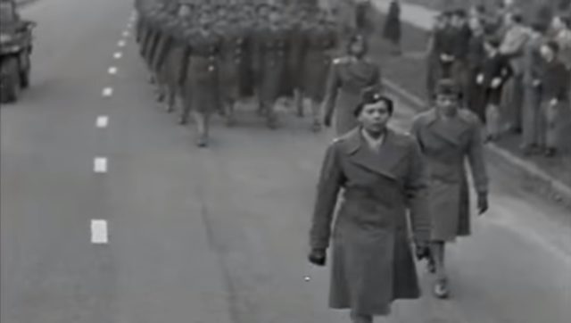 Adams leading her troops to through the streets of Birmingham in 1943 Image Source: