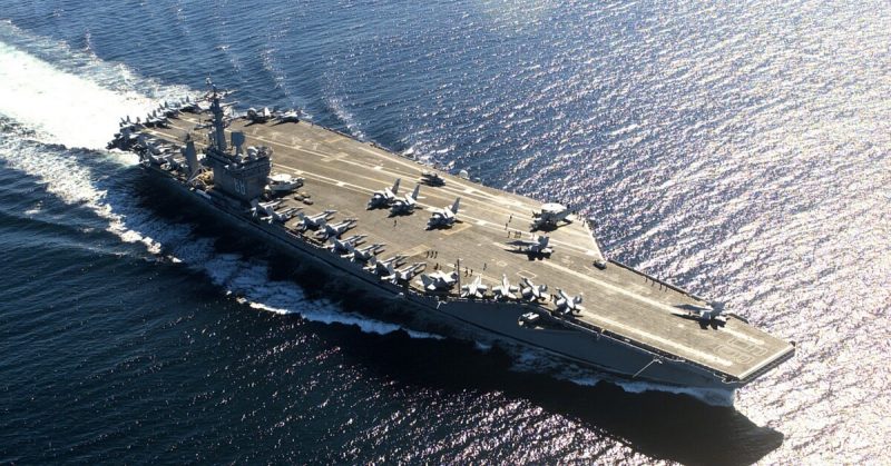 USS Nimitz (CVN-68), a US Navy aircraft carrier. Photo is from after her 1999-2001 refit. 