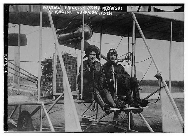 Princess Eugenia Mikhailovna Shakhovskaya (left) on April 24th, 1913 with aviator Abramovich Vsevolod Mikhaylovich Image Source: