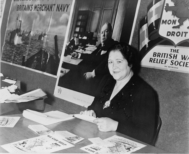 Bridget Dowling in the US in 1941 manning a table for the British War Relief Society Image Source:
