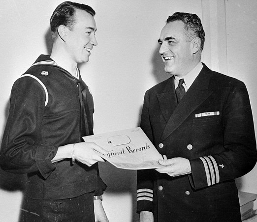 William Hitler receiving his discharge papers from the US Navy in 1947 Image Source: 