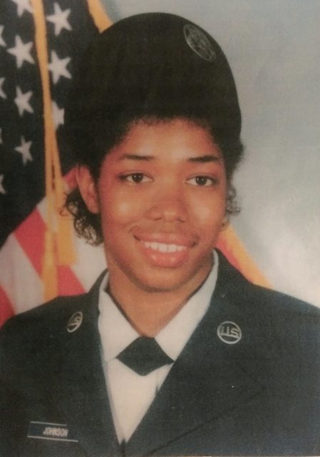 Johnson is pictured in 1989 while attending basic training at Lackland Air Force Base in Texas. Courtesy of Yvonne Johnson