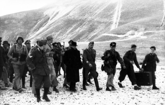 Mussolini rescued by German commandos from his prison in Campo Imperatore on 12 September 1943. Photo Credit.
