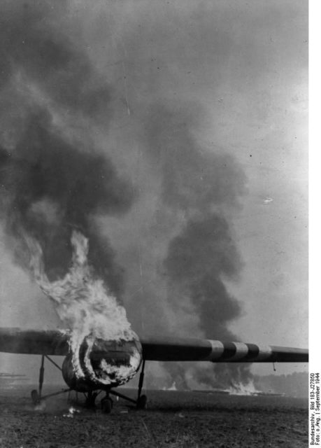 Burning British Horsa glider. Photo Credit.