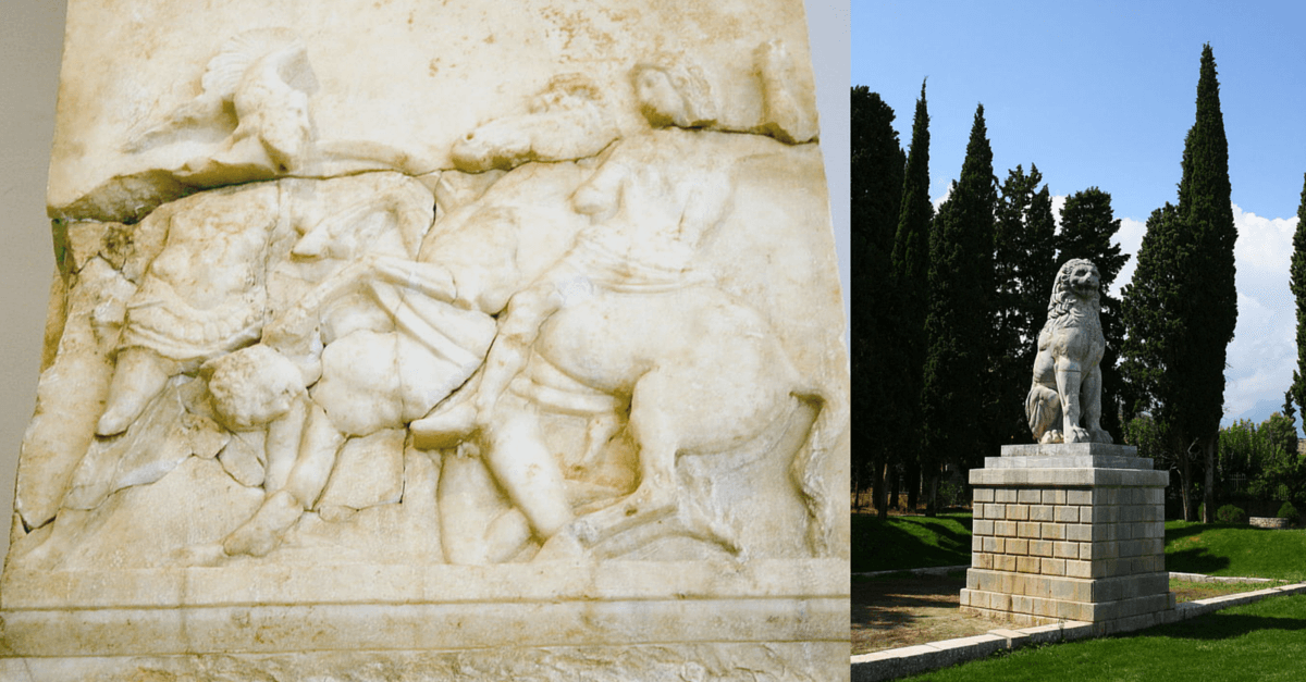 Left: Funerary relief for Athenian footman Pancahres, who likely fell at the battle of Chaeronea -<a href=