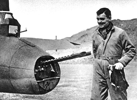Clark Gable with 8th AF B-17F with pre-Cheyenne tail position, in Britain, 1943.