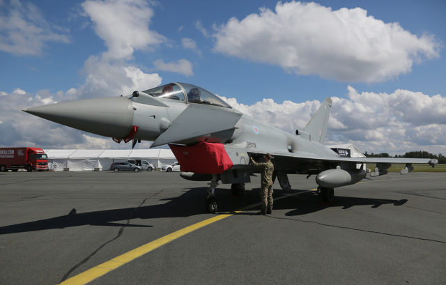 Royal Air Force Eurofighter Typhoon at Tour-de-Sky airshow at Kuopio, Finand. (Photo by Fyodor Borisov/Transport-Photo Images)