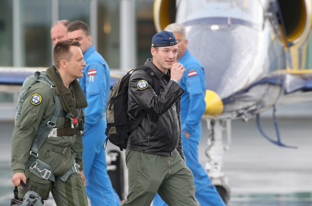 Finnish Air Force pilots at Tour-de-Sky airshow at Kuopio, Finand. (Photo by Fyodor Borisov/Transport-Photo Images)