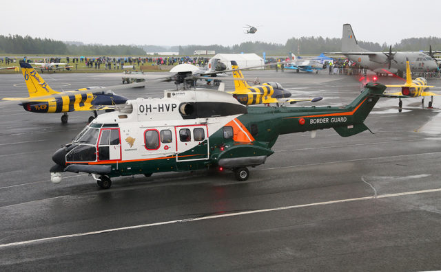 Finnish Border Guard Eurocopter AS332 Super Puma (Airbus Helicopters H215) helicopter at Tour-de-Sky airshow at Kuopio, Finand. (Photo by Fyodor Borisov/Transport-Photo Images)