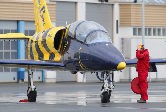 Baltic Bees aerobatic group at Let L-39 at Tour-de-Sky airshow at Kuopio, Finand. (Photo by Fyodor Borisov/Transport-Photo Images)