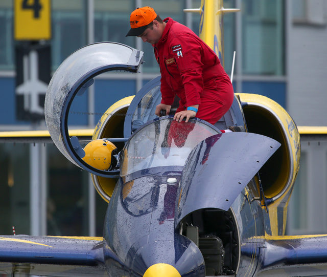 Baltic Bees aerobatic group at Let L-39 at Tour-de-Sky airshow at Kuopio, Finand. (Photo by Fyodor Borisov/Transport-Photo Images)