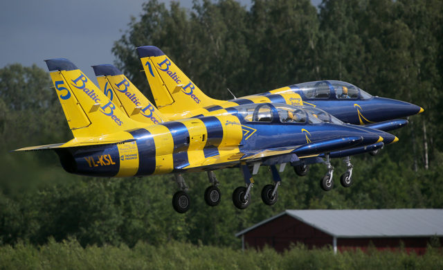 Baltic Bees aerobatic group at Let L-39 at Tour-de-Sky airshow at Kuopio, Finand. (Photo by Fyodor Borisov/Transport-Photo Images)