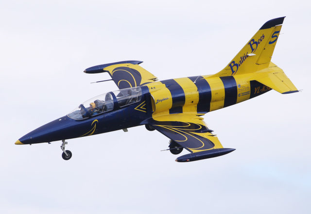 Baltic Bees aerobatic group at Let L-39 at Tour-de-Sky airshow at Kuopio, Finand. (Photo by Fyodor Borisov/Transport-Photo Images)