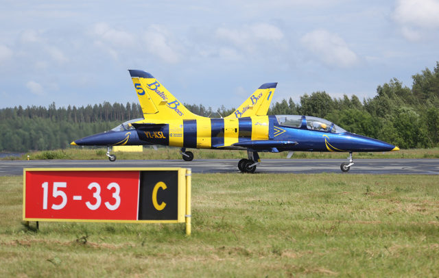 Baltic Bees aerobatic group at Let L-39 at Tour-de-Sky airshow at Kuopio, Finand. (Photo by Fyodor Borisov/Transport-Photo Images)