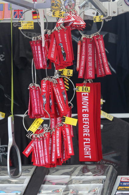 Souvenir shop with 'Remove befor flight' bages at Tour-de-Sky airshow at Kuopio, Finand. (Photo by Fyodor Borisov/Transport-Photo Images)