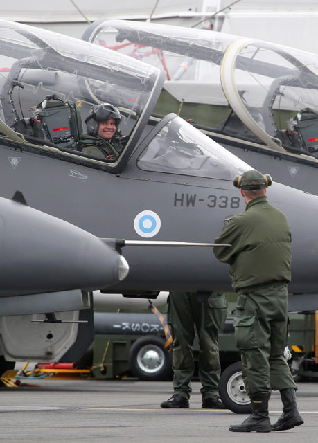 Finnish Air Force Midnights Hawks aerobatic team at BAE Systems Hawk 51 at Tour-de-Sky airshow at Kuopio, Finand. (Photo by Fyodor Borisov/Transport-Photo Images)