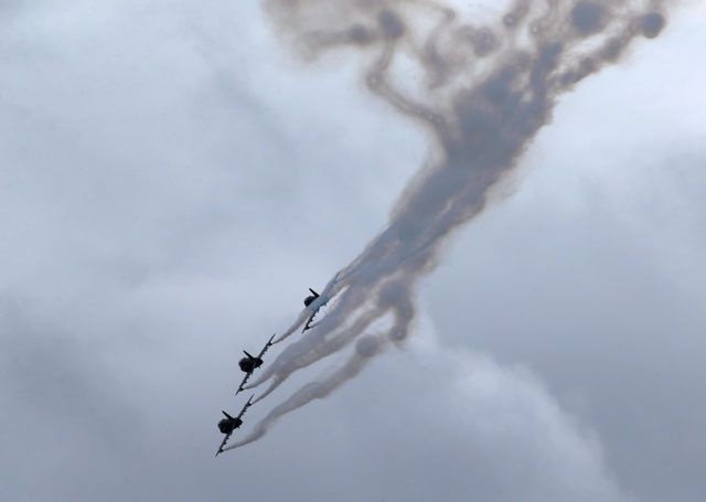 Finnish Air Force Midnights Hawks aerobatic team at BAE Systems Hawk 51 at Tour-de-Sky airshow at Kuopio, Finand. (Photo by Fyodor Borisov/Transport-Photo Images)