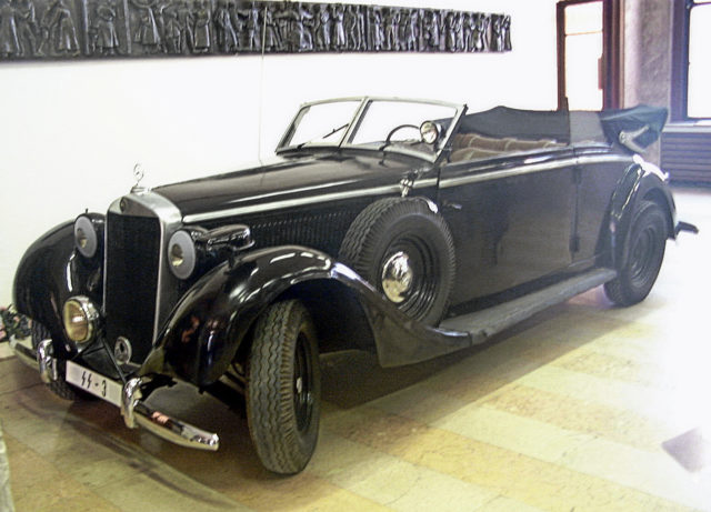 One of Reinhard Heydrich's cars, similar to the one he was mortally wounded in, Military Technical Museum of the Military Historical Institute, Prague. Photo Credit.