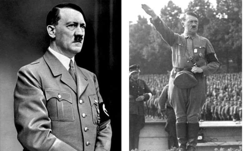 Hitler wearing the brown uniform of Führer und Reichskanzler, (from the left) 
Adolf Hitler, the Nazi Party, Nuremberg 1933 ( from the right)
Source: Bundesarchiv 
