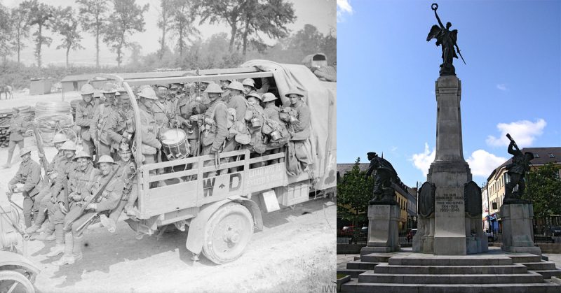 WWI Irish soldiers (from the left); 
Barney Donaghey's name is recorded on the War memorial, 