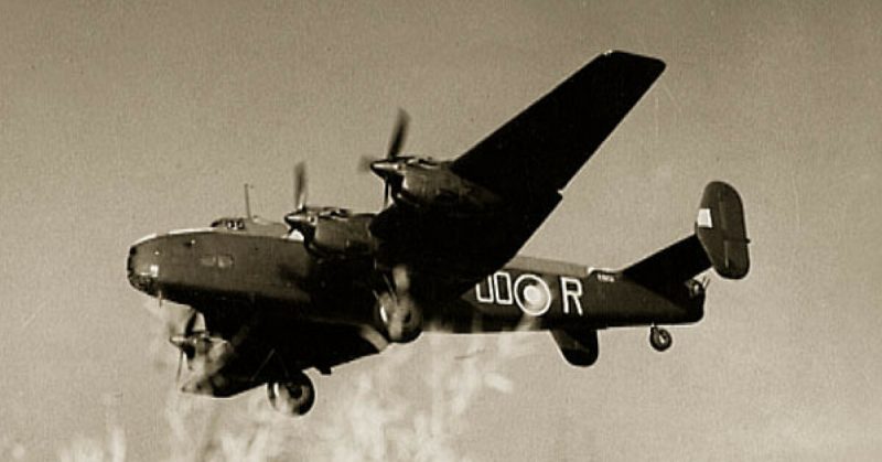 Halifax bomber OO-R of 1663 HCU from RAF Rufforth in 1944.