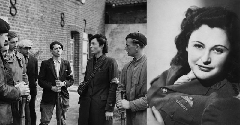 Left: A group of resistants at the time of their joining forces with the Canadian army at Boulogne, in September 1944. Right: Nancy Wake.